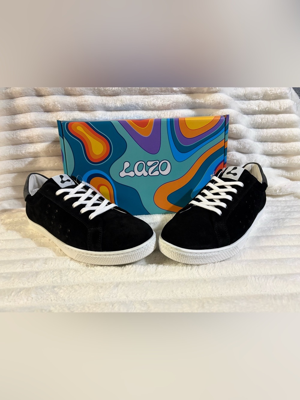 Lazo Halo women’s  Black Suede Sneakers with White Laces 10.5M